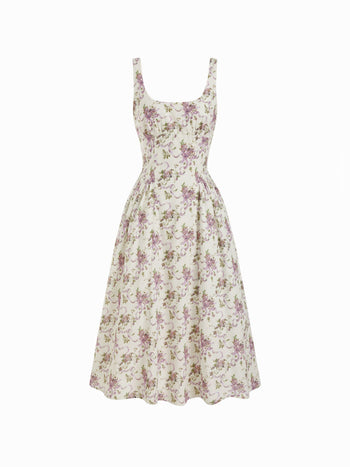 Woven Mid Rise Floral Sleeveless Midi Dress For Daily Casual Vacation