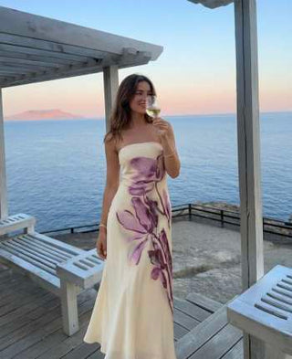 Chiffon Chiffon Bandeau Floral Backless Mermaid Maxi Dress For Daily Casual Vacation
