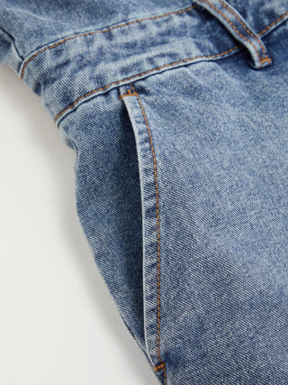 Denim V-Neck Button Front Metal Detail Jumpsuit