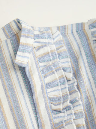 Striped V-neck Short Sleeve Ruffled A-line Mini Dress