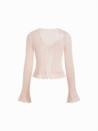 Knit Textured V-neck Bell Sleeve Cardigan