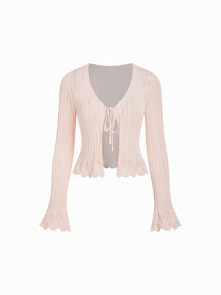 Knit Textured V-neck Bell Sleeve Cardigan