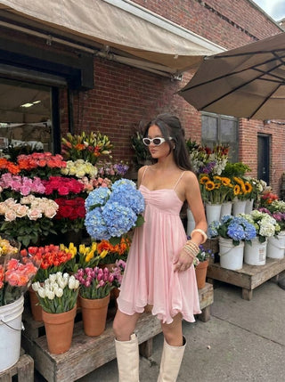 Chiffon Sweetheart Asymmetrical Hem Mini Dress