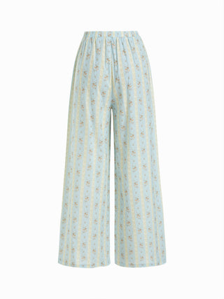 Summer Dress Summer Dresses Euro Summer beachwear swimsuits Woven Cotton-blend Floral Oversized Crop Top & High Rise Wide Leg Loungewear Set For Home Bedroom