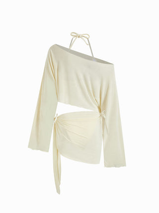 Halter Neckline Triangle Tie Side Bikini Set With Cover Up Set