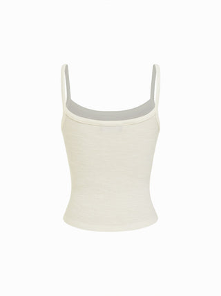 Cotton-blend Textured Scoop Neckline Lace Trim Bowknot Cami Top