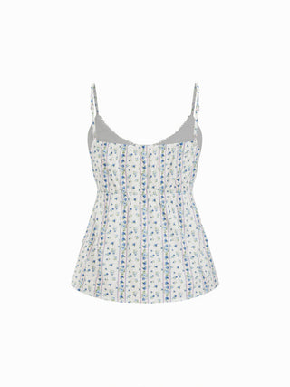 Cotton-blend Floral Scoop Neck Lace Trim Bowknot Oversized Cami Blouse