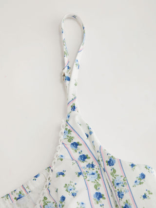 Cotton-blend Floral Scoop Neck Lace Trim Bowknot Oversized Cami Blouse