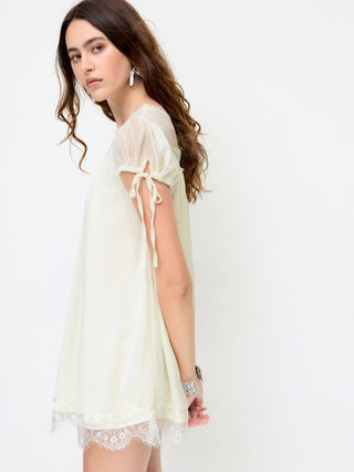 Chiffon Lace Trim Puff Sleeve Oversized Blouse