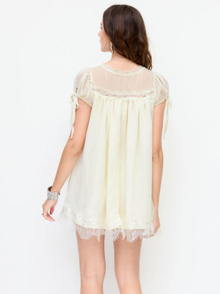 Chiffon Lace Trim Puff Sleeve Oversized Blouse