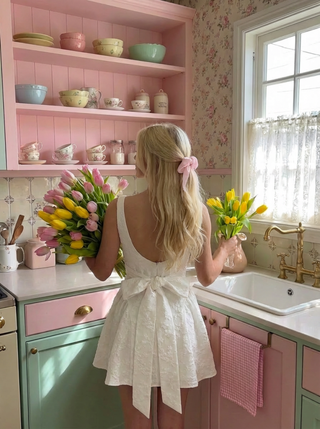 Jacquard U-neckline Floral Backless Bowknot Mini Dress