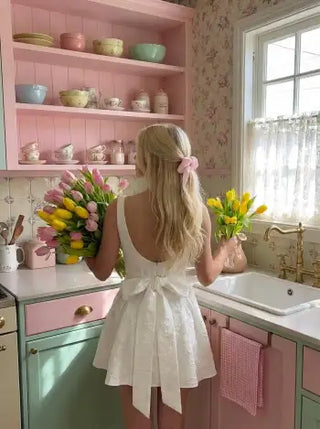 Jacquard U-neckline Floral Backless Bowknot Mini Dress