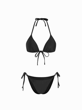 Halter Neckline Triangle Tie Side Bikini Set With Cover Up Set