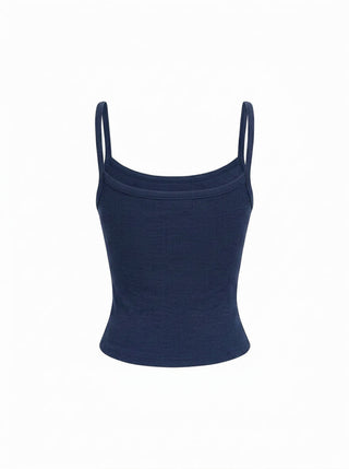 Cotton-blend Textured Scoop Neckline Lace Trim Bowknot Cami Top