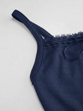 Cotton-blend Textured Scoop Neckline Lace Trim Bowknot Cami Top
