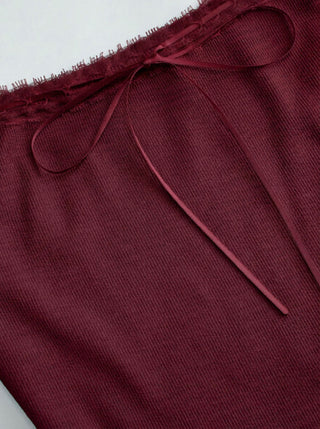 Cotton-blend Textured Scoop Neckline Lace Trim Bowknot Cami Top