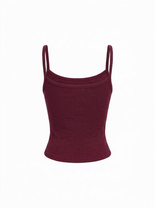 Cotton-blend Textured Scoop Neckline Lace Trim Bowknot Cami Top