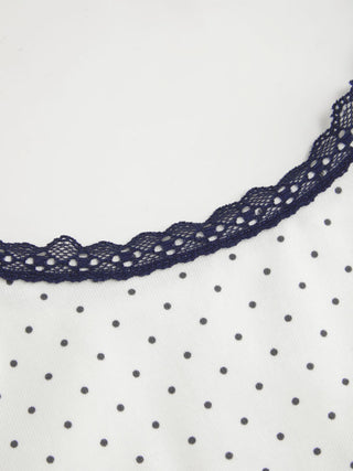 Cotton-blend Polka Dot Scoop Neckline Lace Trim Cami Top