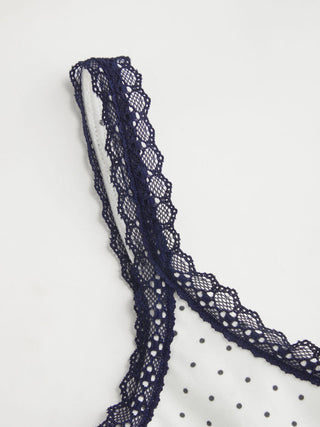 Cotton-blend Polka Dot Scoop Neckline Lace Trim Cami Top