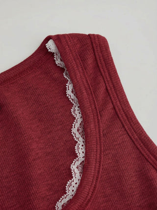 Cotton-blend Scoop Neck Lace Trim Tank Top