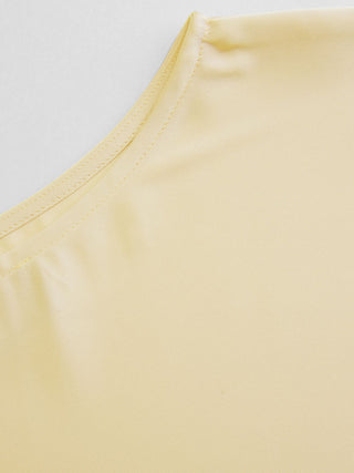 Satin Boat Neck Bell Sleeve Asymmetrical Blouse