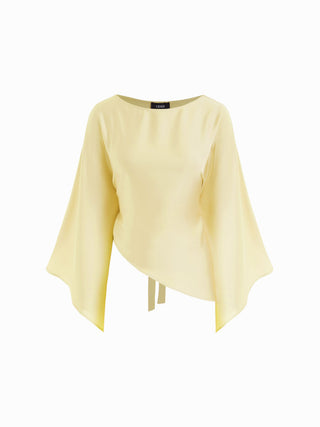 Satin Boat Neck Bell Sleeve Asymmetrical Blouse