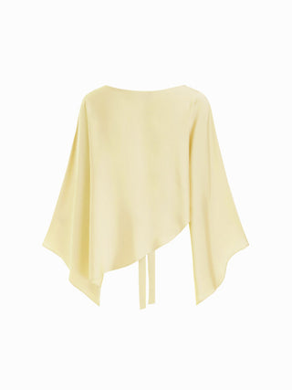 Satin Boat Neck Bell Sleeve Asymmetrical Blouse
