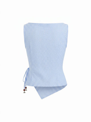 Woven Cotton-blend Boat Neck Wrap Top & Mid Rise Wide Leg Trousers Set For Daily Casual Coffee Shop
