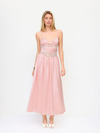 Satin Satin V-neck Lace Panel Mid Rise Maxi Slip Dress For Date Party/Clubbing