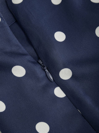 Satin Mid Rise Polka Dot Lace Trim A-line Midi Skirt