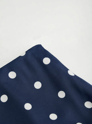 Satin Mid Rise Polka Dot Lace Trim A-line Midi Skirt