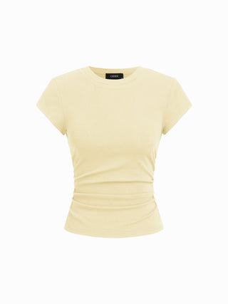 Cotton-blend Ruched Short Sleeve Tee