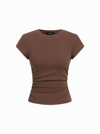 Cotton-blend Ruched Short Sleeve Tee