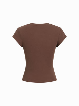Cotton-blend Ruched Short Sleeve Tee
