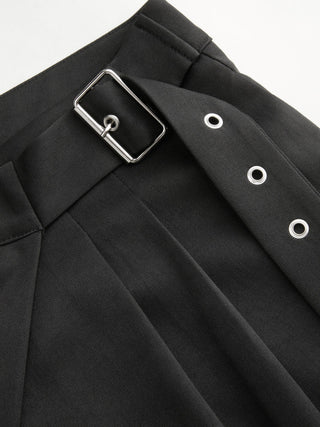 Mid Rise Wide Leg Trousers with Buckle