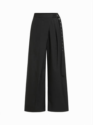 Mid Rise Wide Leg Trousers with Buckle