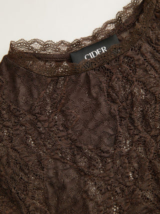 Lace Sheer Lettuce Trim Short Sleeve Tee