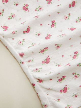 Cotton Pointelle Ditsy Floral Ruched Bowknot Crop Bandeau Top