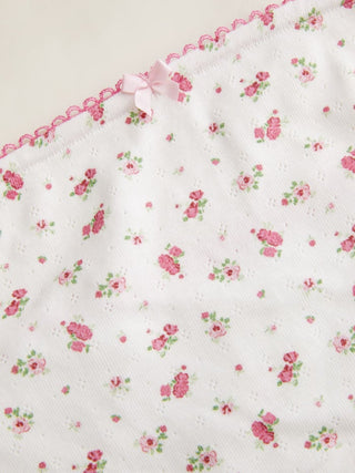 Cotton Pointelle Ditsy Floral Ruched Bowknot Crop Bandeau Top