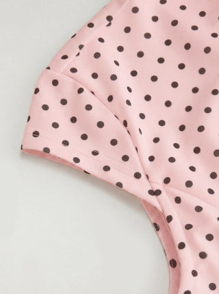 Sculptural Polka Dot Stand-Collar Flared Maxi Dress