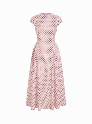 Sculptural Polka Dot Stand-Collar Flared Maxi Dress