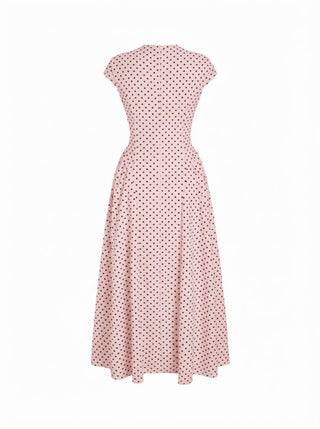 Sculptural Polka Dot Stand-Collar Flared Maxi Dress
