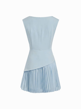 Boat Neck Pleated A-line Mini Dress