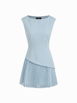 Boat Neck Pleated A-line Mini Dress