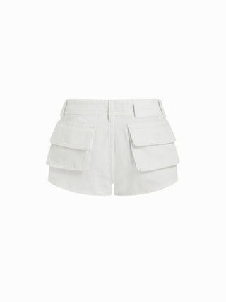 Denim Low Rise Washed Metal Detail Cargo Shorts