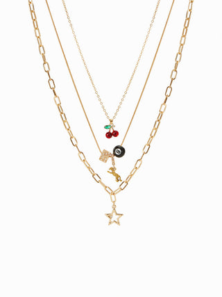 CHERRY & BILLIARD BALL PENDANT LAYERED NECKLACE For Music Festival/Live House Party/Clubbing