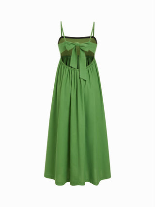 Linen-blend High Rise Tie Back Flared Maxi Dress