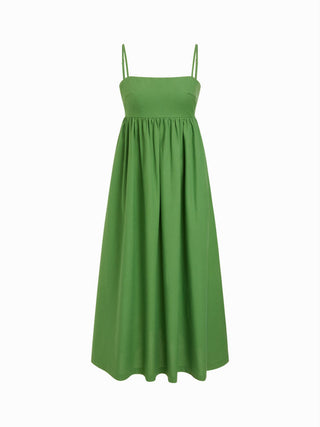 Linen-blend High Rise Tie Back Flared Maxi Dress