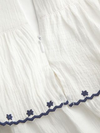 Cotton-blend Mid Rise Embroidery Tiered Ruffle Mini Skirt