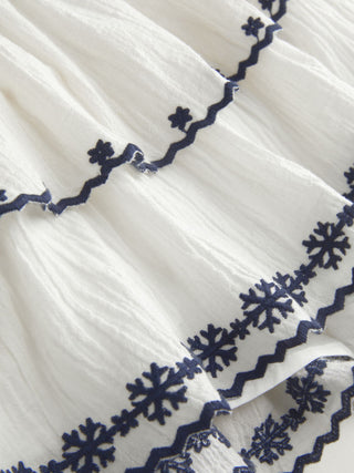 Cotton-blend Mid Rise Embroidery Tiered Ruffle Mini Skirt